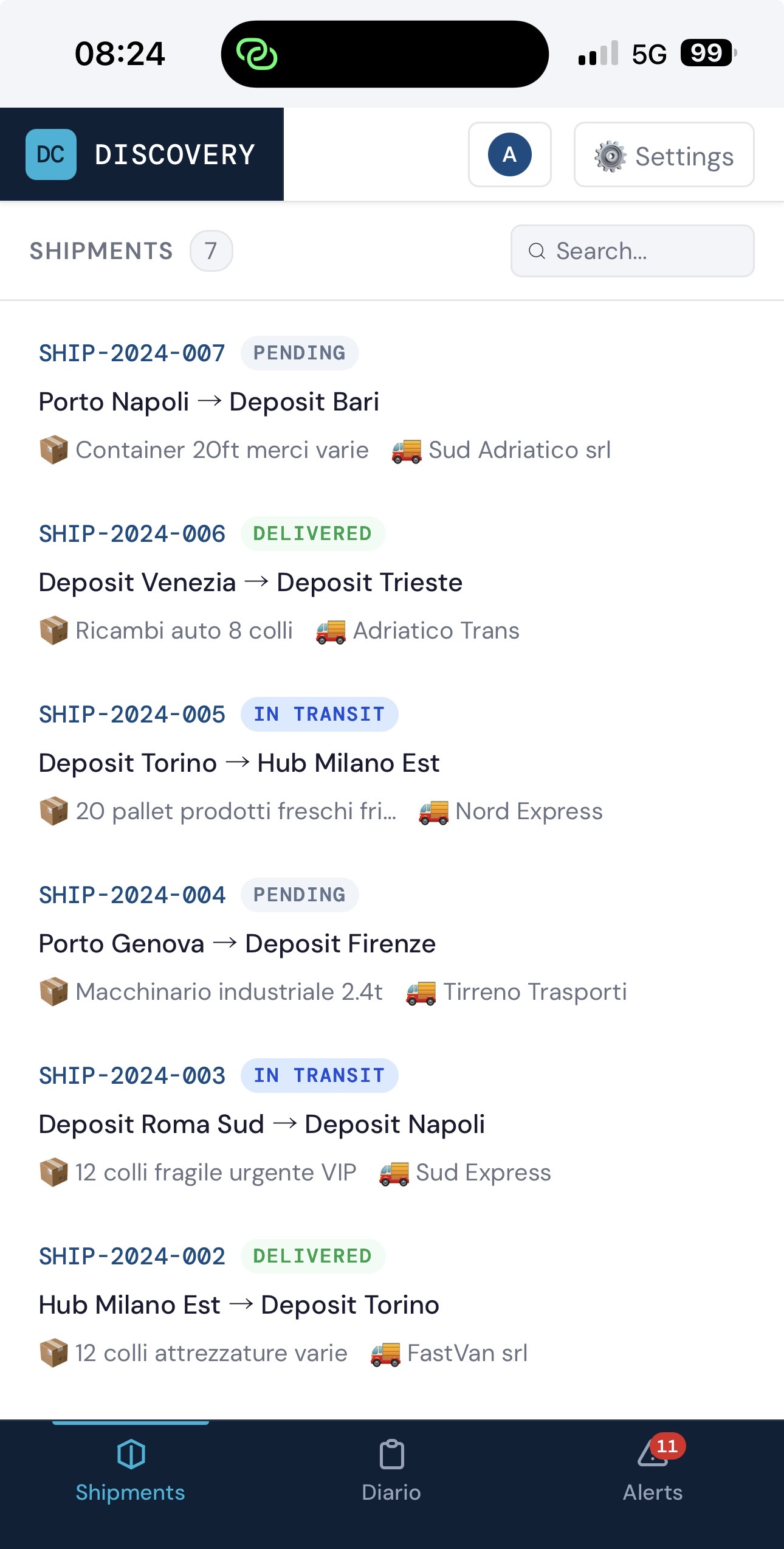 Discovery shipments